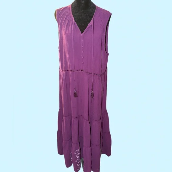 Johnny Was, Calme like new, cotton Purple Gauze Tiered Dress, size xl ๐๐ - Picture 3 of 14